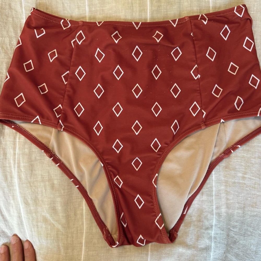 Kortni Jeane Red Diamond Cut High, high waisted swim Bikini Bottom
